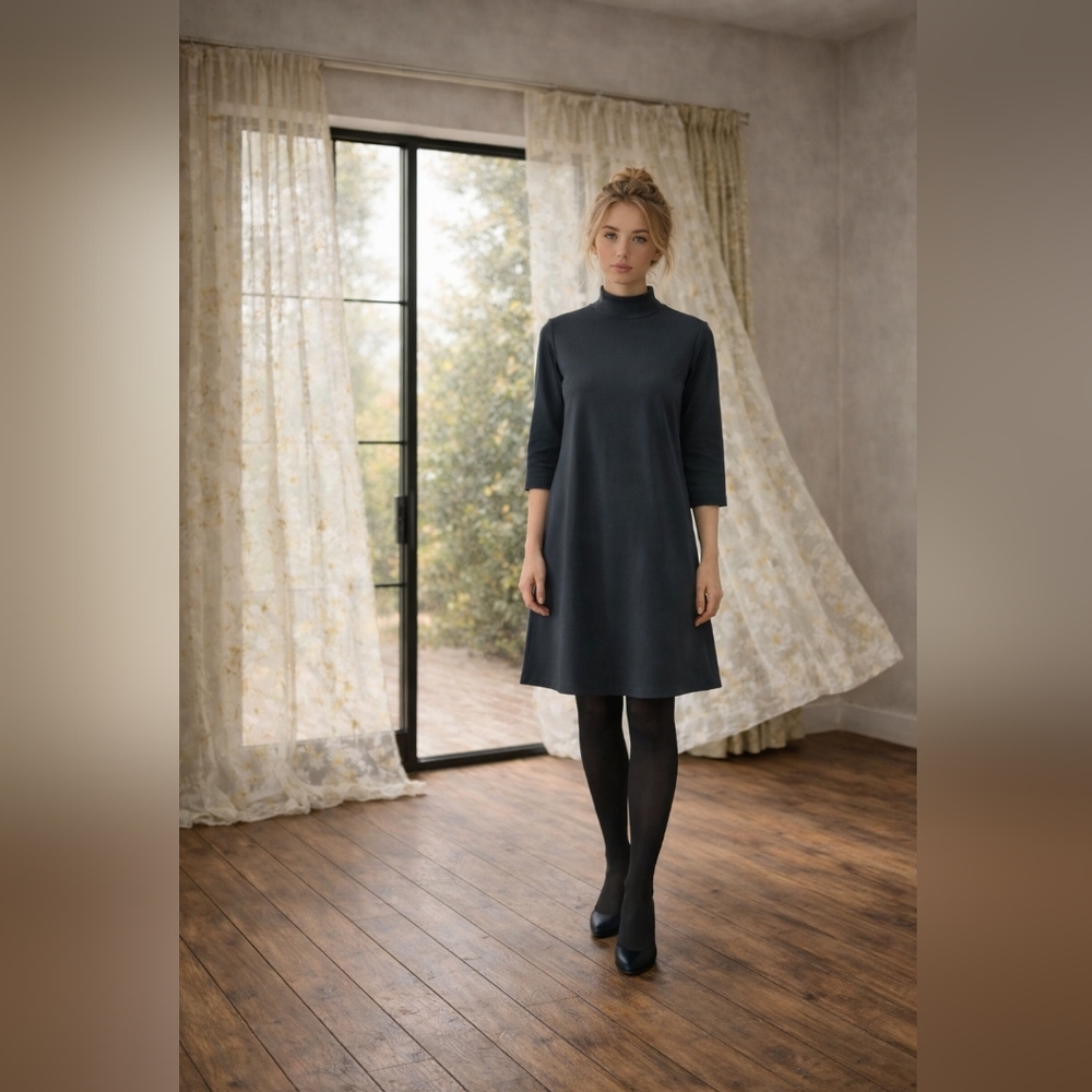 COS Woven Modal-Twill High-Neck Dress w/ Pockets — Size 10.  Dark Gray